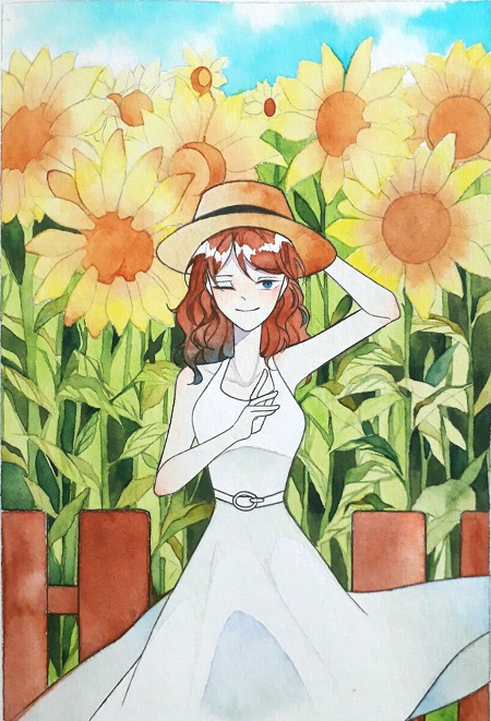 Vẽ cô gái bên hoa hướng dương:> Tranh redraw từ 1 tranh cũ hồi 2019:>
