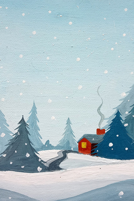 Lâu rồi mới ngoi lên=))) Mùa đông trên bản - Tranh canvas bằng gouache nhe<3